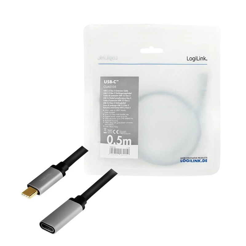 LogiLink USB-Kabel USB 3.2 Gen 2 CUA0105 0,5 m USB-C Schwarz Grau