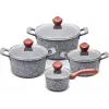PROMIS Granit-Topfset, Kochtopf 16 cm, Töpfe 20, 24, 28 cm, braune Griffe
