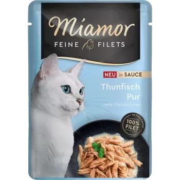 Nassfutter für Katzen Miamor Fine Filets Thunfisch in Sauce 100 g Beutel, getreidefrei, 83 % Feuchtigkeit