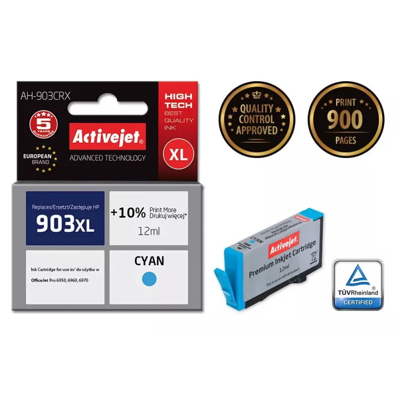 Activejet AH-903CRX Tinte (Ersatz für HP 903XL T6M03AE; Premium; 12 ml; Cyan)