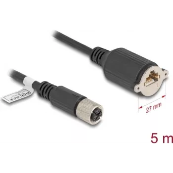 Netzwerkkabel DeLOCK M12 Kabel X-kodiert 8-polig Buchse auf RJ45 Cat.6A 5m Schwarz
