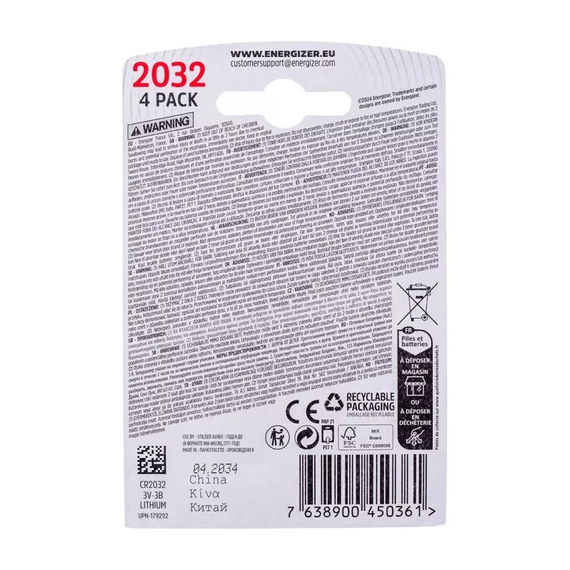 ENERGIZER BATTERY SPECIALIZED CR2032, 4 Stück, 3V, ECO