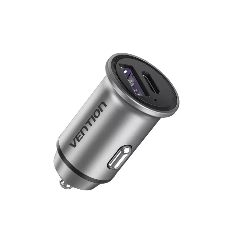 Vention Zwei-Port USB A+A (30+30) Auto-Ladegerät Grau Mini-Stil Aluminiumlegierung Typ