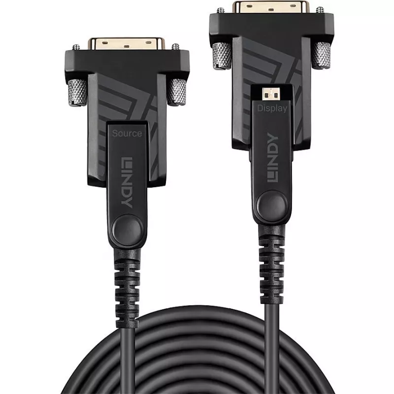 Lindy 10m Glasfaser-Hybrid-Mikro-HDMI-18G-Kabel mit abnehmbaren HDMI- und DVI-Anschlüssen