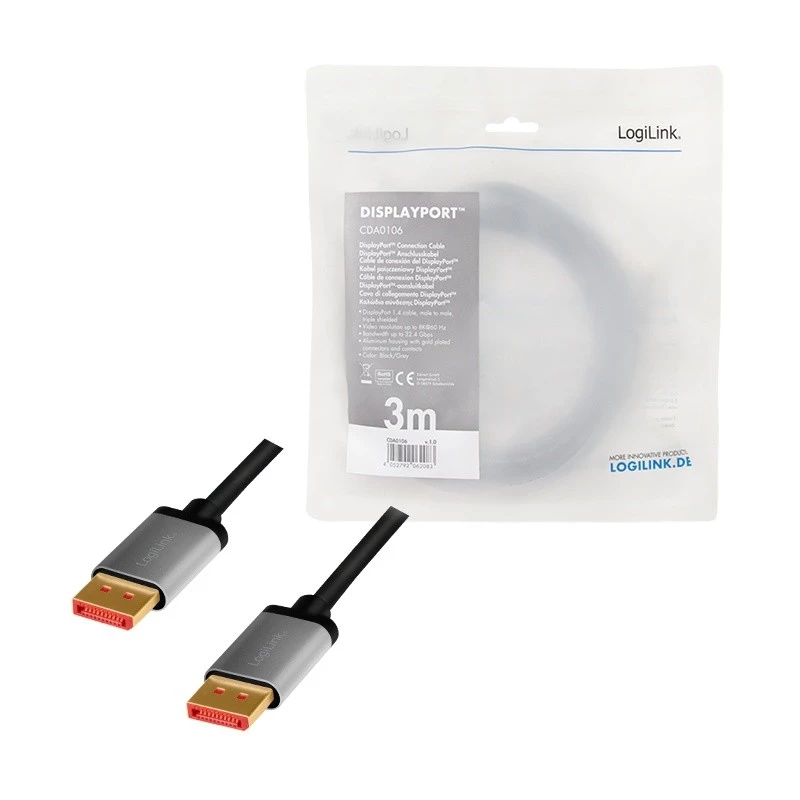LogiLink CDA0106 DisplayPort-Kabel Schwarz Grau 3 M