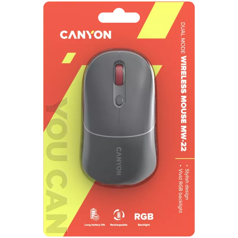 Canyon MW-22 2in1 RGB kabellose Maus - Grau - Bluetooth/RF - 1.600 dpi - wiederaufladbar