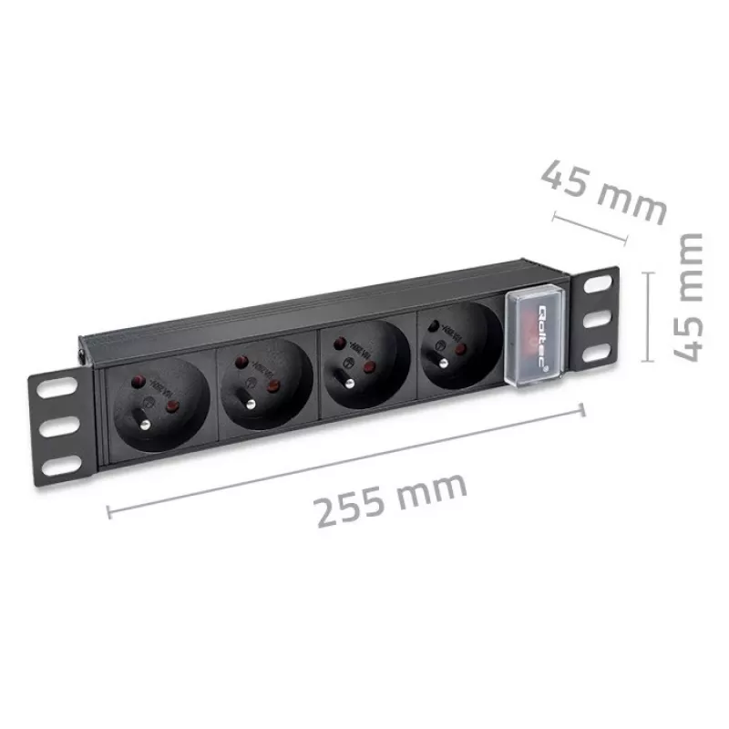 Qoltec Aluminium-PDU für 10'' RACK | 1U | 16A | 4xFRANZÖSISCH | 1,8m