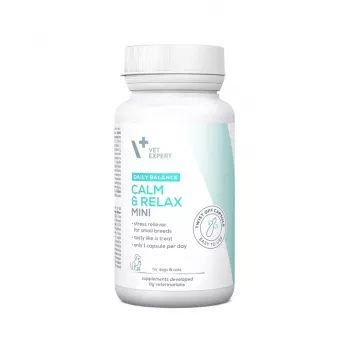 Beruhigungsergänzung VETEXPERT Calm&Relax Mini — 30 Kapseln für kleine Hunde und Katzen, 100 g, zuckerfrei, glutenfrei