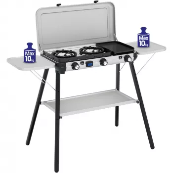 Camping Kitchen 2 Multi Cook Plus, Gaskocher Grau, 2 Kochzonen 2x 1,8 kW + Grillplatte 0,9 kW, Modell 2025