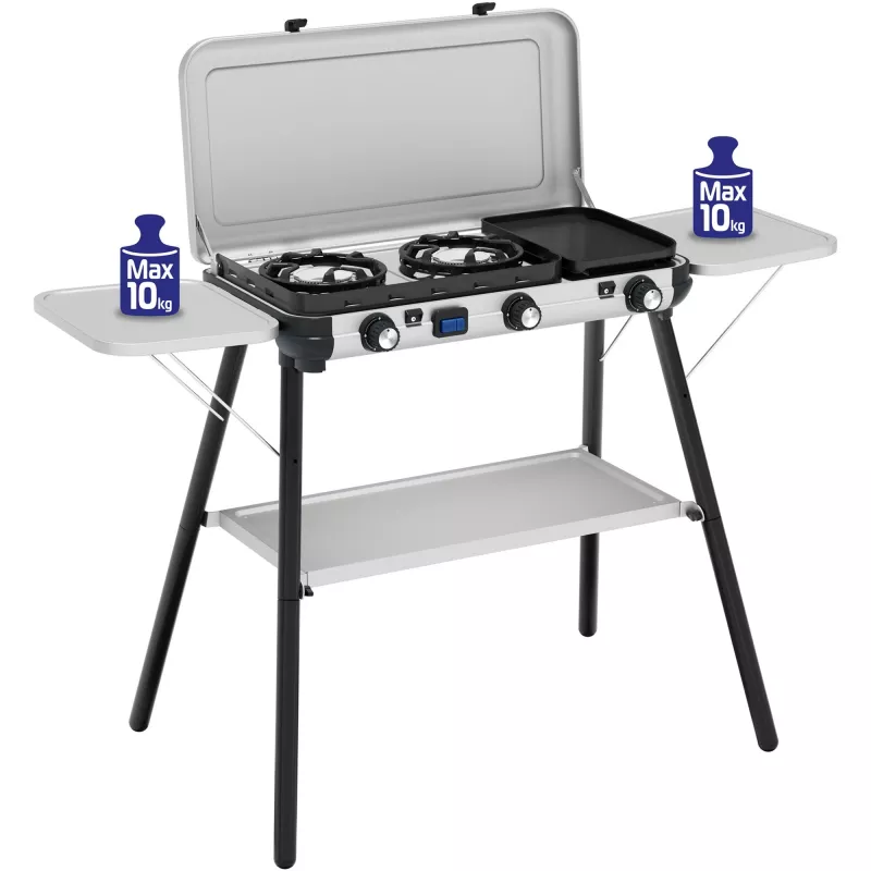 Camping Kitchen 2 Multi Cook Plus, Gaskocher Grau, 2 Kochzonen 2x 1,8 kW + Grillplatte 0,9 kW, Modell 2025