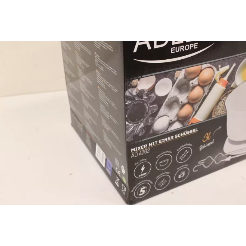 SALE OUT. | Adler | Mixer | AD 4202 | Mixer mit Schüssel | 300 W | 5 Geschwindigkeitsstufen | Turbomodus | Weiß | BESCHÄDIGTE VERPACKUNG