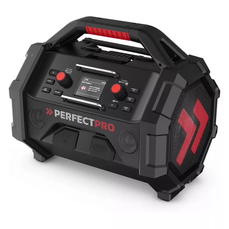 Tragbares Baustellenradio PerfectPro ROCKTAGON 18V — batteriebetriebenes Baustellenradio