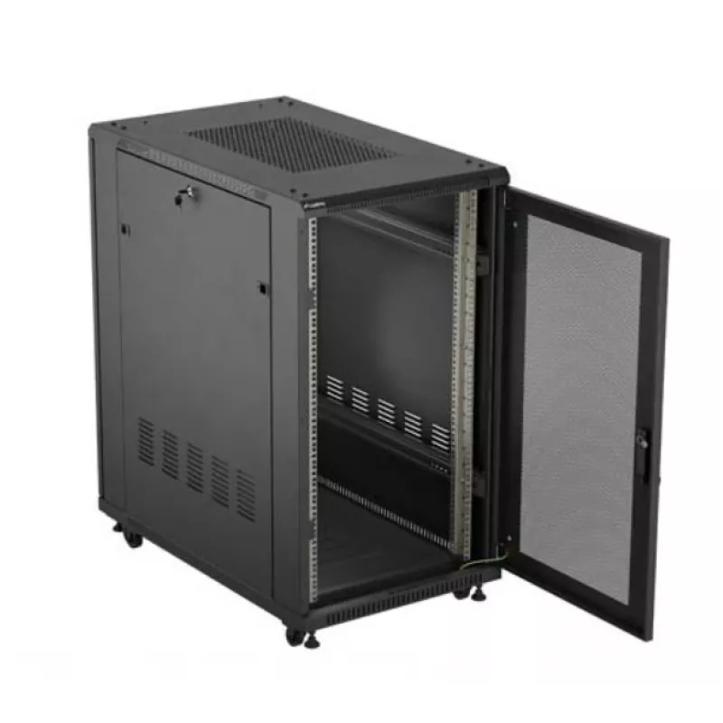 19-Zoll-Rack-Schrank LANBERG FF01-6022-23B, 22U, 600×1000 mm, schwarz, perforierte Türen