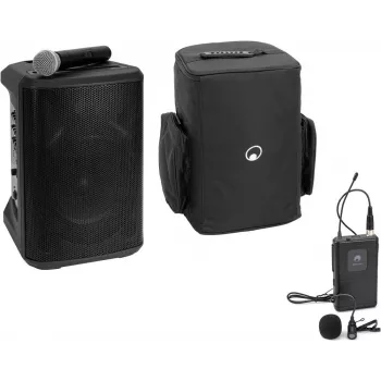 Tragbares drahtloses PA-System Omnitronic PORTY-8A mit Lavaliermikrofon und Tragetasche