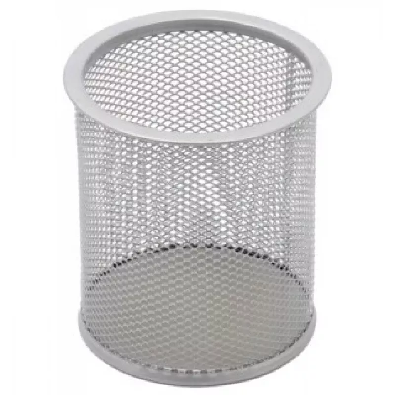 Federmäppchen Forpus, rund, silber, leer, gelochtes Metall 1005-009