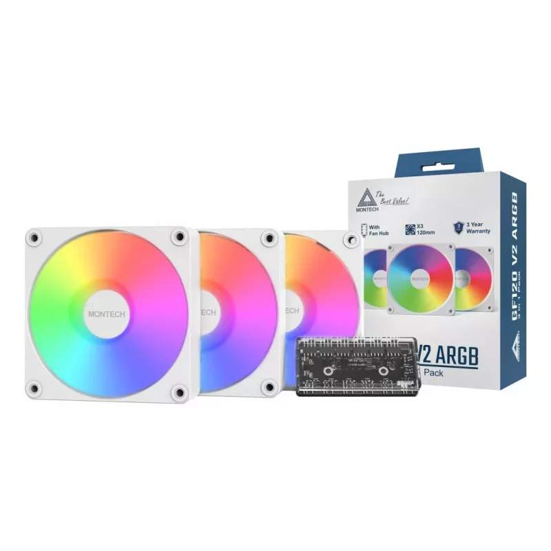 Montech GF120 V2 ARGB Computergehäuse Lüftermodul 12 cm Weiß 3 Stück