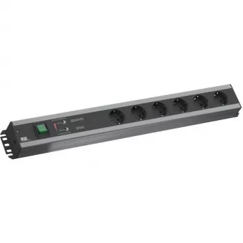 Stromverteilereinheit Bachmann 300.012, PDU Basic, 6 AC-Ausgänge, 2HE, 2 m Kabel, Schwarz/Grau