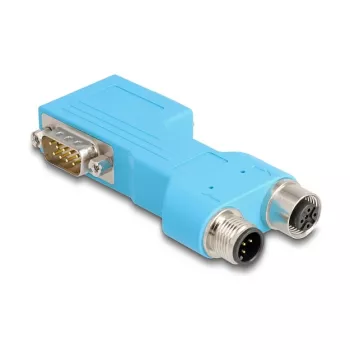 DELOCK D-Sub 9 Stecker/Buchse auf M12 5-polig A-kodiert CAN-Bus-Verteiler 90° blau