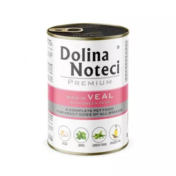 Dolina Noteci Premium Nassfutter für Hunde, reich an Kalb, mit grünen Erbsen, 400 g