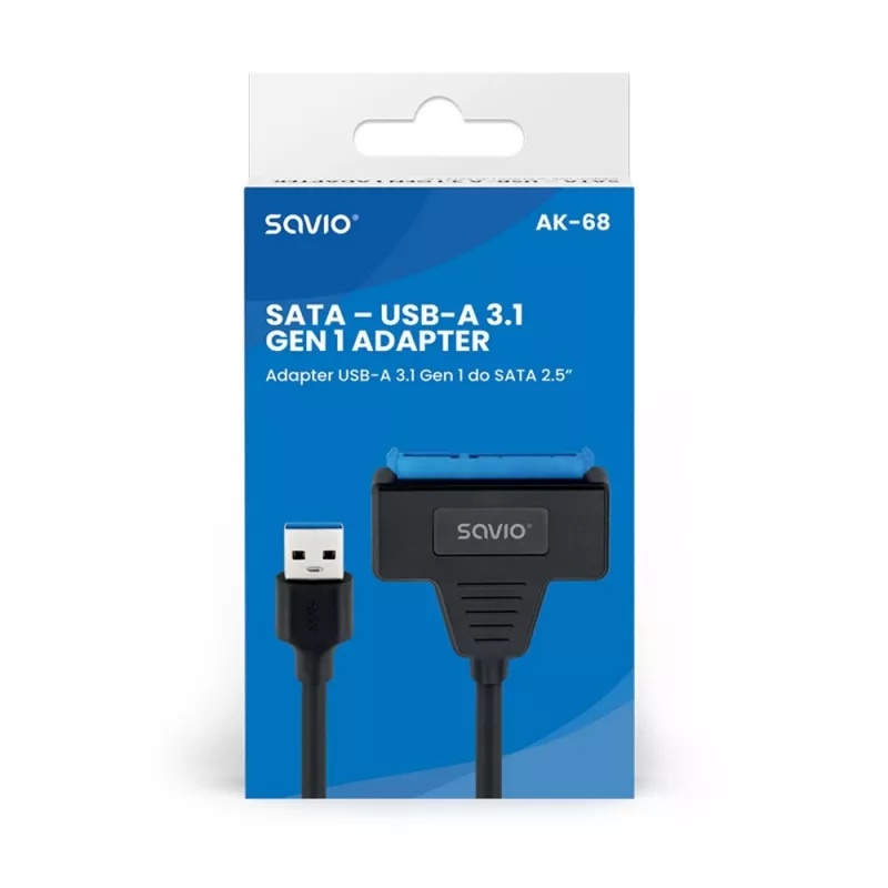 SAVIO SATA auf USB 3.1 Gen 1 Schnittstellenkabel AK-68, SATA-Buchse auf USB-A-Stecker, 5 Gbit/s, 0,25 m, schwarz