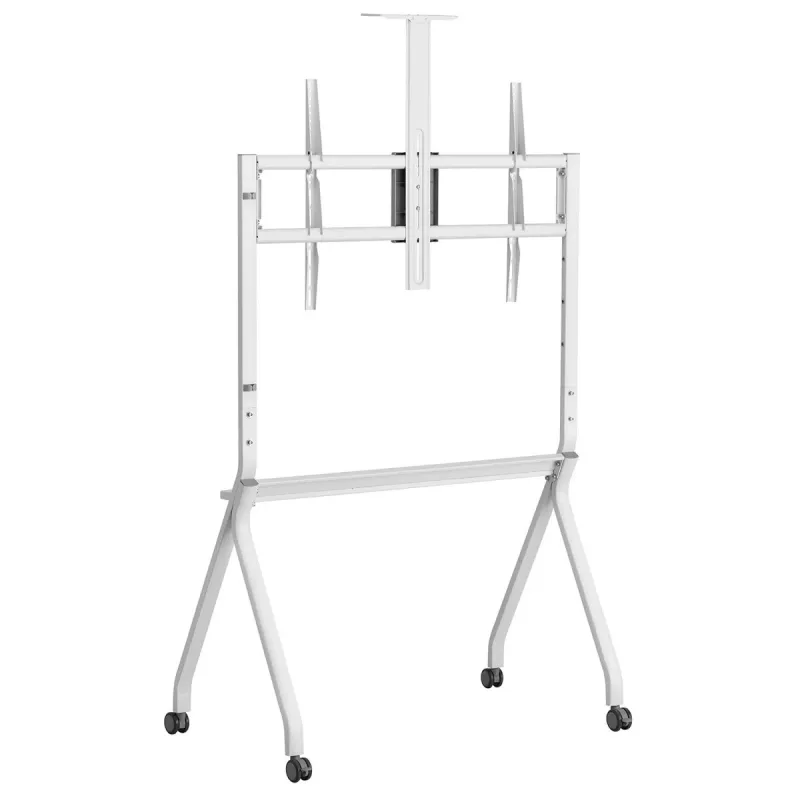 Boden-TV-Ständer MACLEAN MC-114 W für Displays 55 Zoll–100 Zoll, weiß, VESA bis zu 900x600, maximale Belastung 120 kg, Höhe 115–152 cm, Ablage