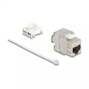 Keystone-Modul DELOCK 90723 – flacher RJ-45-Einsatz, silber/weiß, 16×28,5×22,6 mm