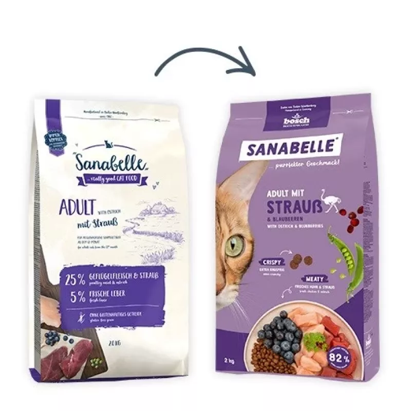 Trockenfutter für Katzen Bosch Sanabelle Life Adult — Strauß & Blaubeeren, 8 kg, 31% Protein, 16% Fett