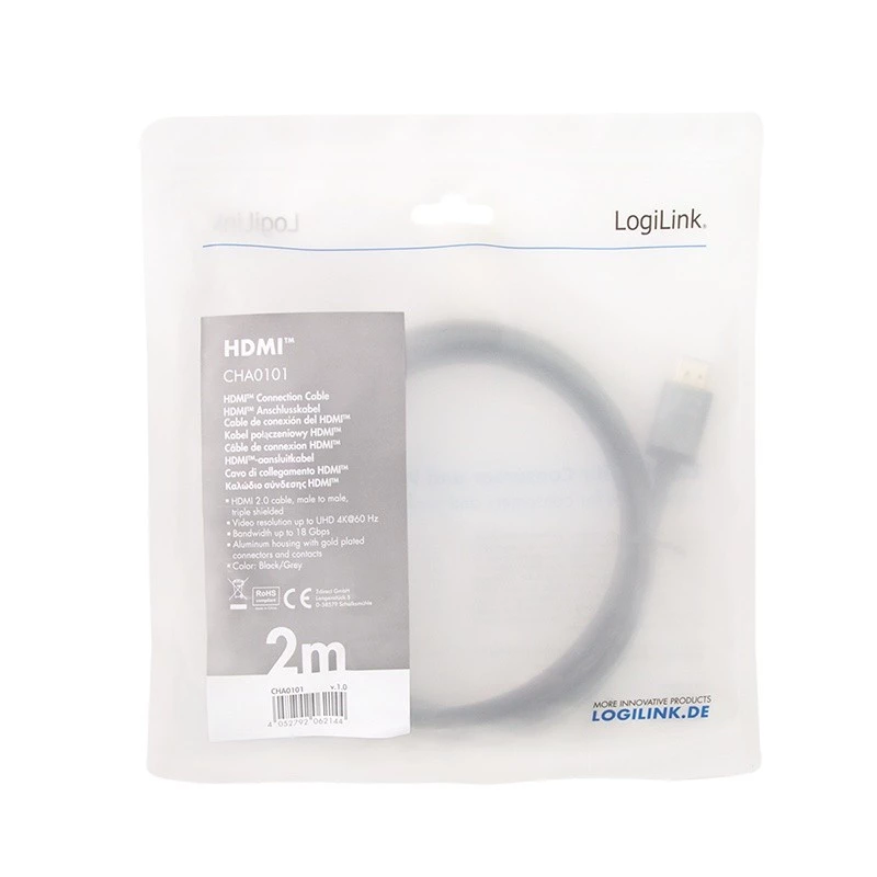 LogiLink CHA0101 HDMI-AV-Kabel Schwarz-Grau 2m HDMI-zu-HDMI-Stecker