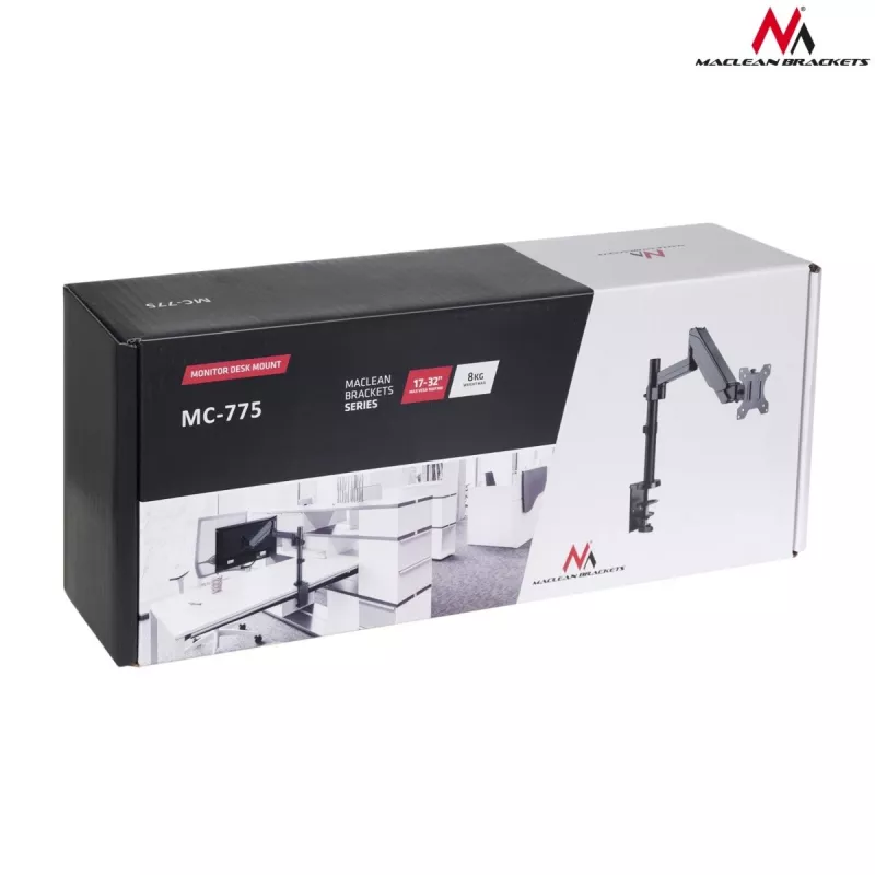 Schreibtisch-Monitorhalterung MACLEAN MC-775 für 32 Zoll (81,3 cm) Bildschirme, VESA 75x75–100x100, bis 8 kg, grau