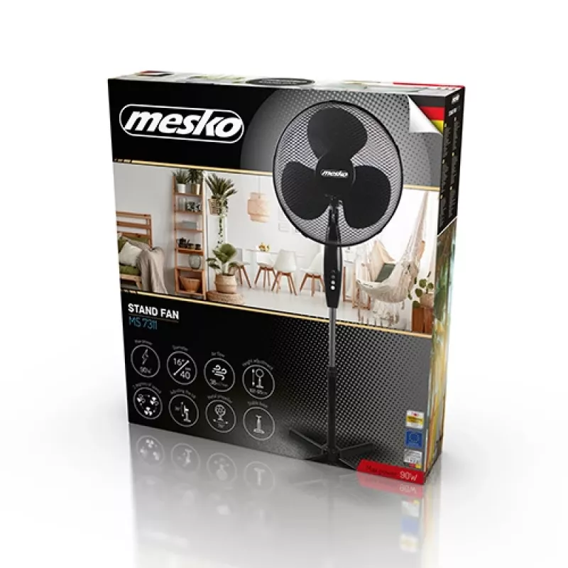 Mesko | Ventilator | MS 7311 | Standventilator | Schwarz | Durchmesser 40 cm | Anzahl Geschwindigkeiten 3 | Oszillation | 45 W