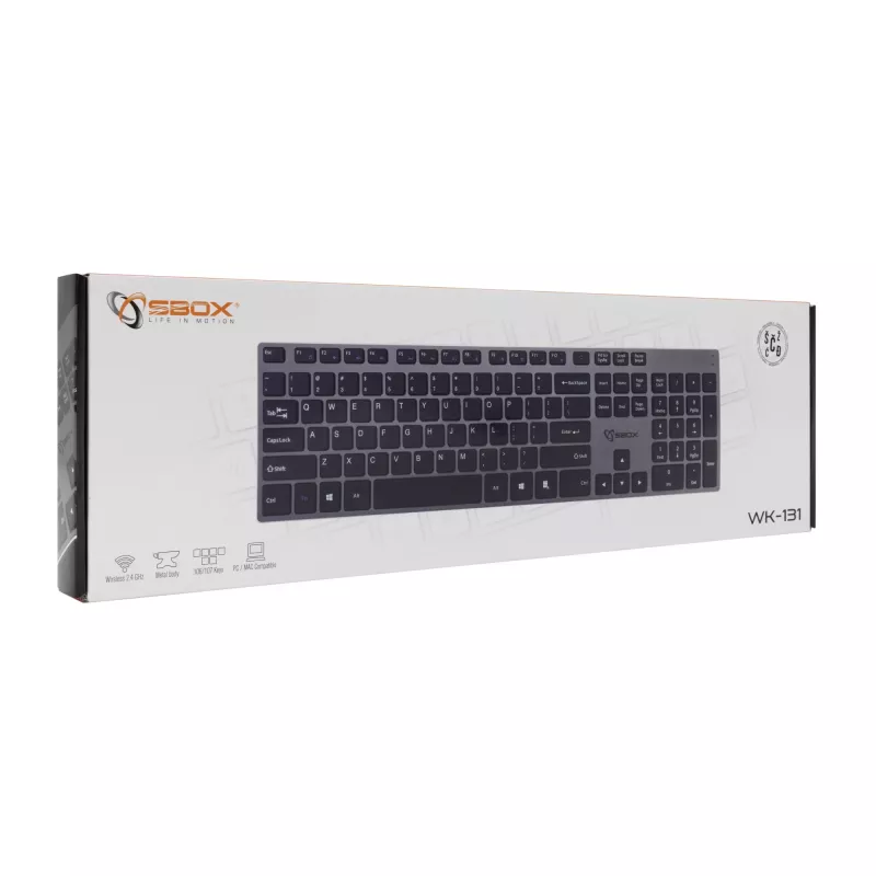 Kabellose Tastatur SBOX WK-131 US, kompaktes Metalldesign, US-Layout