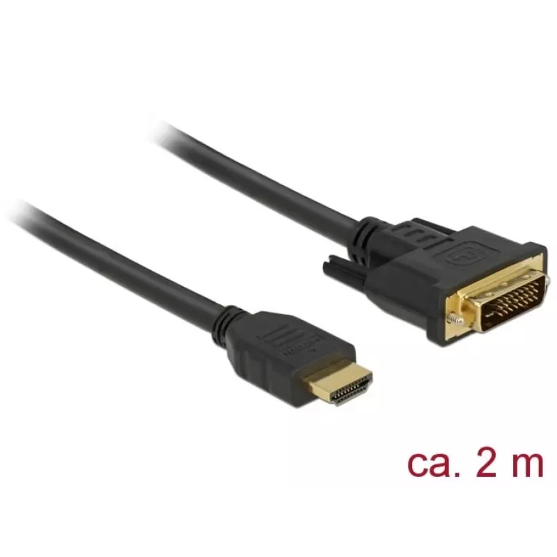 DeLOCK - Videokabel - HDMI / DVI - DVI-D (M) auf HDMI (M) - 2,0 m - Dreifachisolierung - Schwarz - Rändelschrauben (85654)