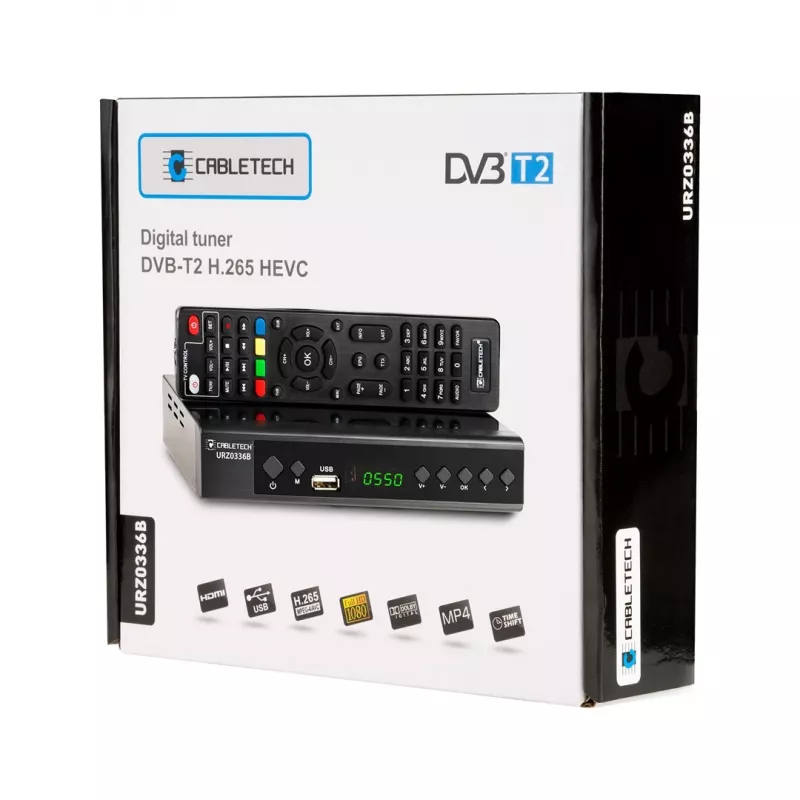 Digital-TV-Receiver Cabletech URZ0336C DVB-T/T2 H.265 terrestrischer Tuner, 470–862 MHz, 1 Tuner, HDMI, USB, SCART