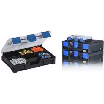 Aufbewahrungsbox allit EuroPlus MetaBox mini 63 — Polypropylen, schwarz/blau, mit herausnehmbaren Trennwänden