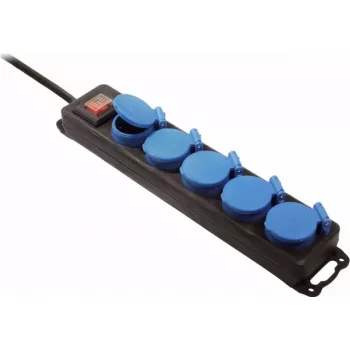Stromverlängerungskabel Bachmann 349.046 4,5 m 5 AC-Steckdosen Outdoor Schwarz Blau