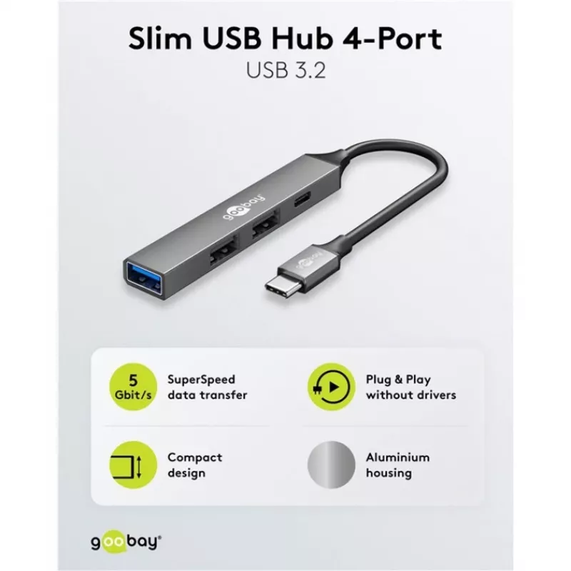 Goobay Slim 4-Port USB-Hub, USB-C™ auf USB-C™/USB-A, USB 3.2 (74459)