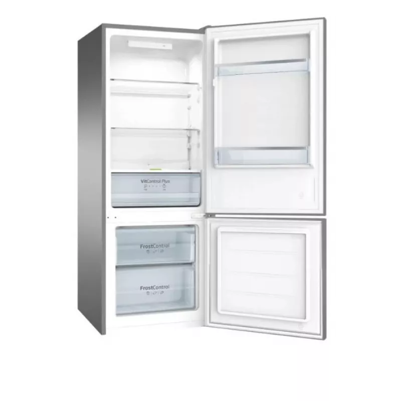 Freistehende Kühl-Gefrierkombination AMICA KGCL 384 160 E, Gesamt 205 L, Kühlteil 153 L, Gefrierteil 52 L, unteres Gefrierfach, Edelstahl