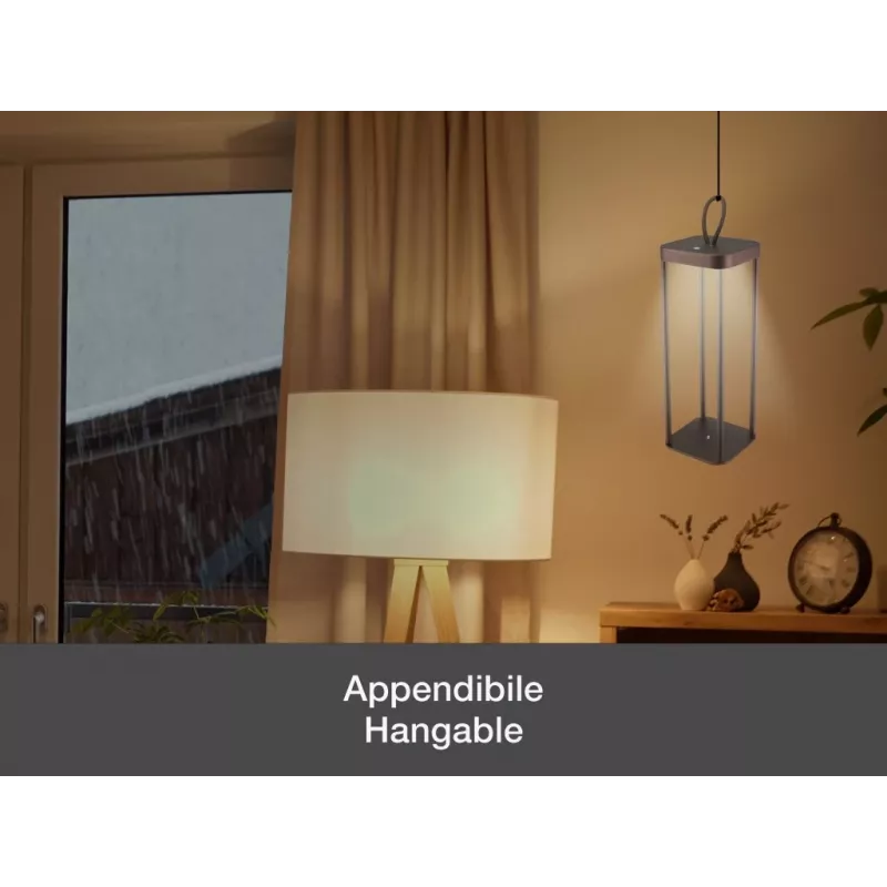 Wiederaufladbare Laterne Beper P207ILI102 in Corten-Optik, tragbare batteriebetriebene Lampe