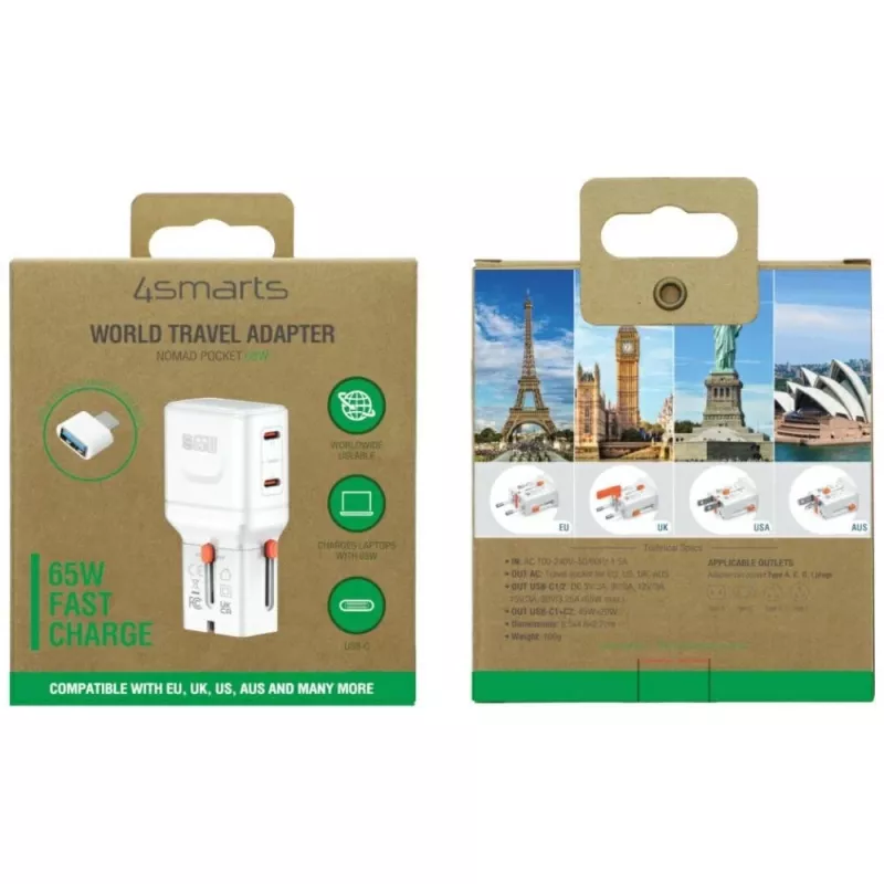 Travel Charger World 65W USB-C + USB-A weiß