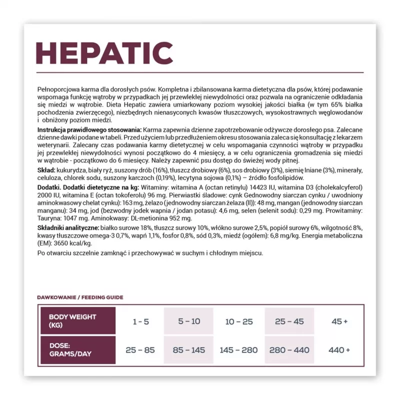 Trockenfutter für Hunde VETEXPERT Veterinary Diet Hepatic 2 kg — therapeutische Leberunterstützung, 17,5 % Protein, 11,5 % Fett
