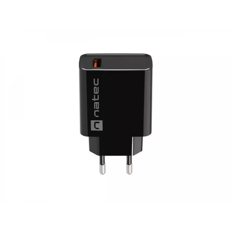 NATEC AC-Schnellladegerät für den Innenbereich, kabelgebunden, Ribera – 18 W (5–15 V, bis zu 3 A), 1× USB-A, Huawei FCP/SCP, schwarz
