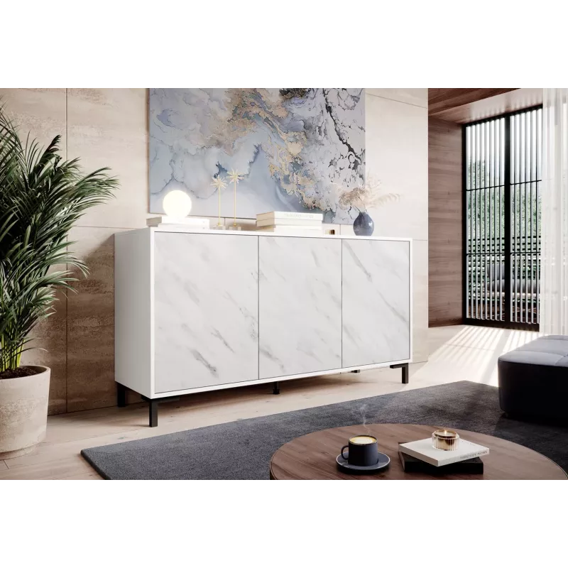 MARMO 3D Kommode 150x45x80.5 cm weiß matt/marble weiß