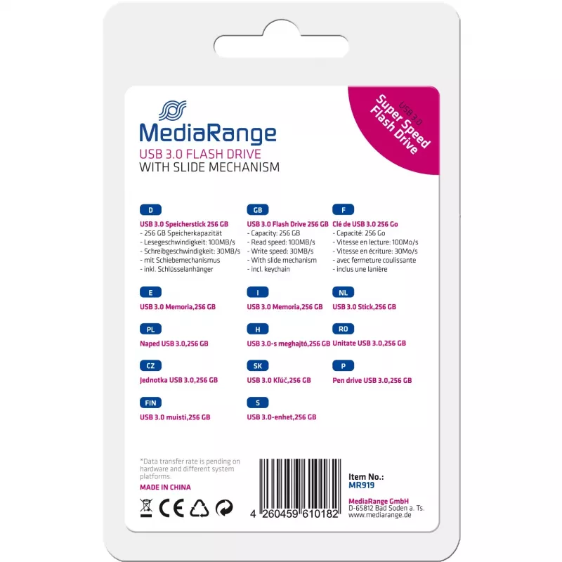 MediaRange - USB-Flash-Laufwerk - 256 GB - USB 3.0 - Schwarz, Silber (MR919)