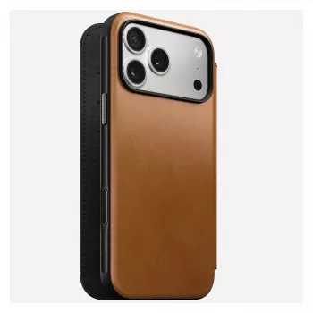 Mobiltelefon-Folio Nomad Modern Leather Folio Hülle für iPhone 17 Pro Max – Tan, passend für bis zu 17,5 cm (6,9 Zoll) Bildschirm, 4 Kartenfächer