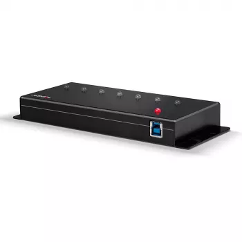 Lindy 7 Port USB 3.0 Metal Hub, USB 3.2 Gen 1 (3.1 Gen 1) Type-A, 5000 Mbit/s, Schwarz, 0,8 m, 185 mm, 75 mm