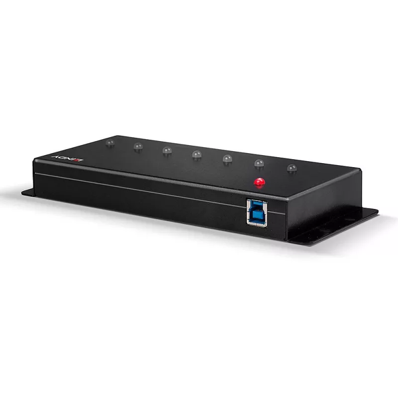 Lindy 7 Port USB 3.0 Metal Hub, USB 3.2 Gen 1 (3.1 Gen 1) Type-A, 5000 Mbit/s, Schwarz, 0,8 m, 185 mm, 75 mm