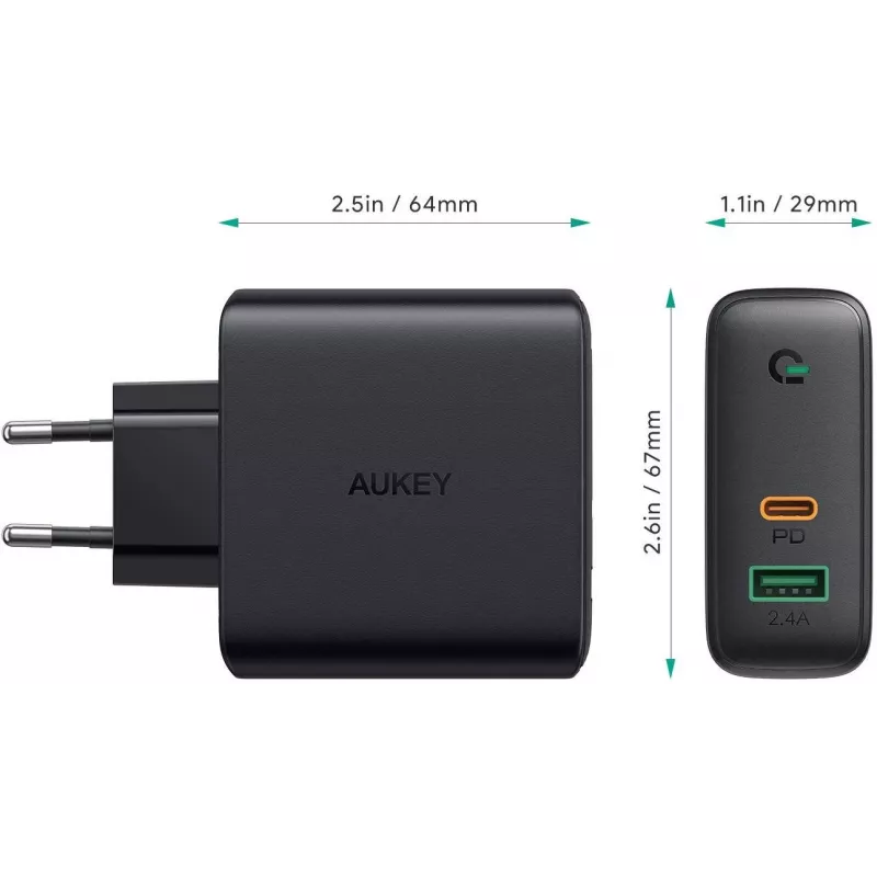 PA-D3 Wandladegerät 2xUSB Power Delivery (1xUSB+1xUSB C) 5,4A 60W Dynamic Detect