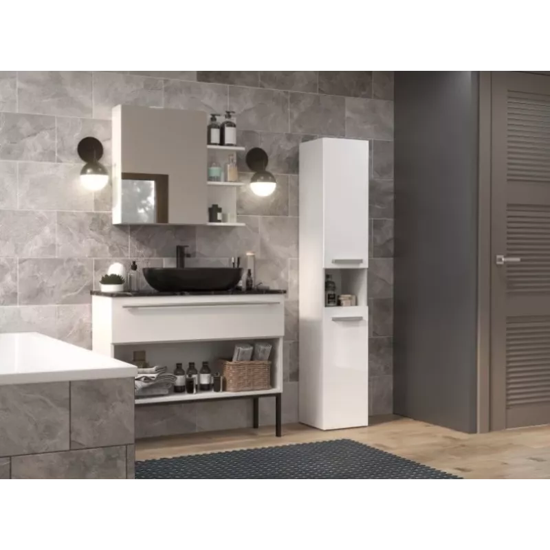 Badezimmerschrank NEL I 31x30x174 cm, weiß, glänzend