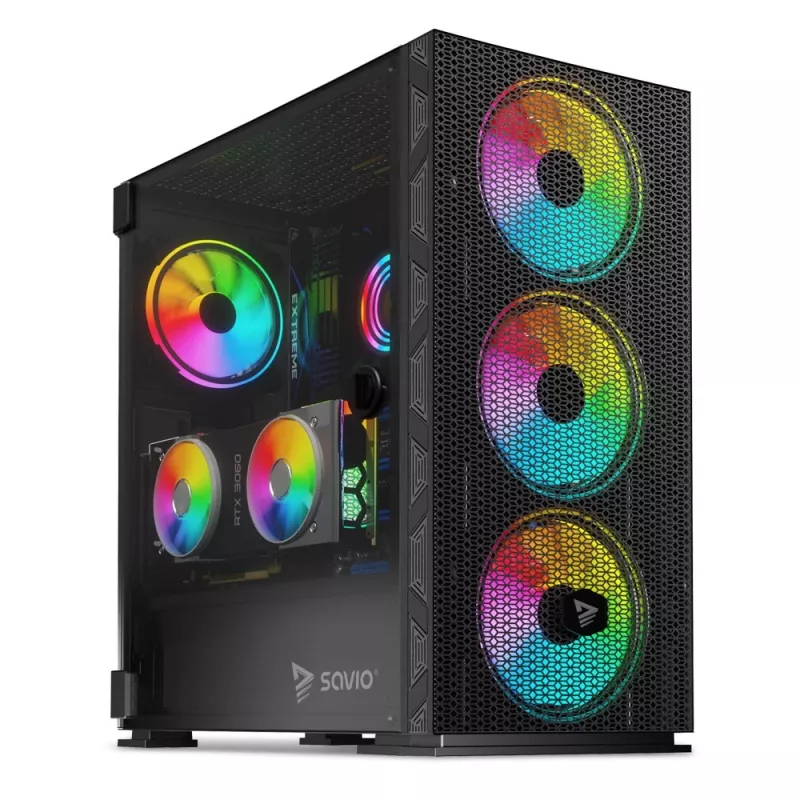 SAVIO PC-Gehäuse Raptor X1 ARGB Glas/Mesh Schwarz