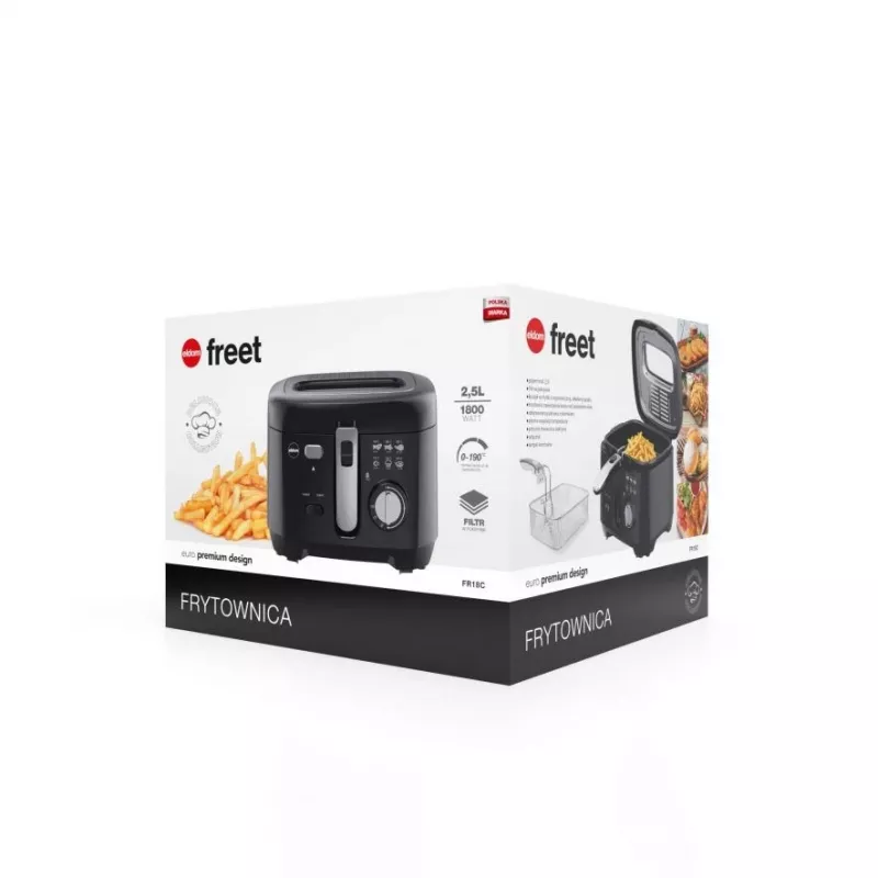 ELDOM Fryer FREET, 2,5 L, 400 g Pommes, Temperaturregler, herausnehmbarer Öltank, Schwarz